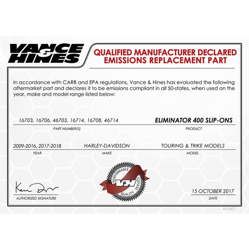 Vance & Hines Eliminator 400 Slip-ons Chrome 17-20