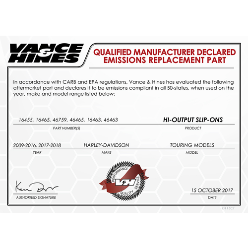 Vance & Hines Hi-Output Slip-ons Black for Touring 17-20