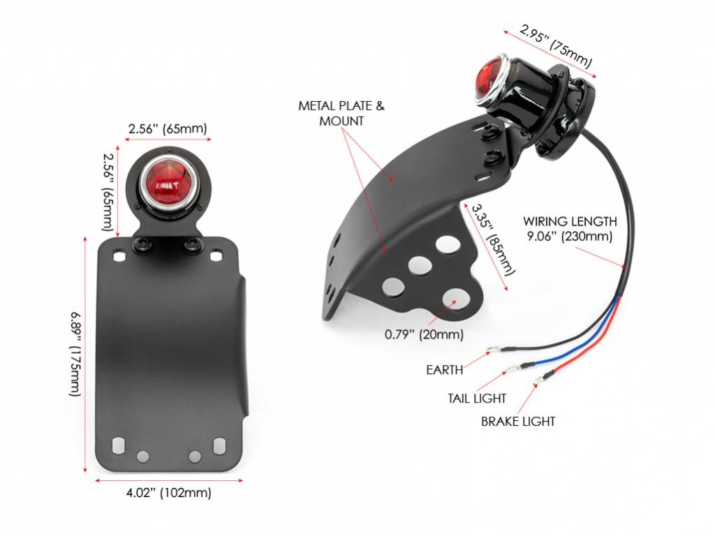 Support latéral noir de plaque d'immatriculation de moto pour