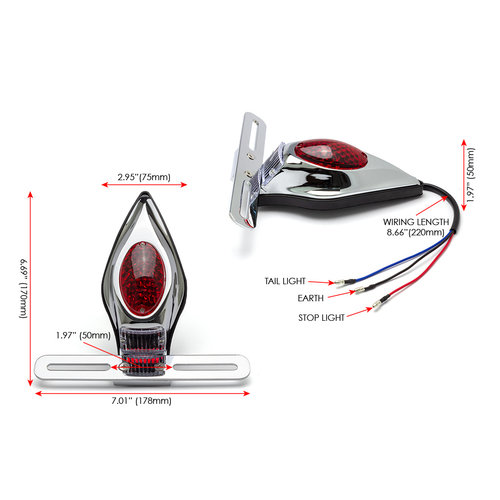 Max Inc Chrome Alloy Tombstone LED Stop tail light