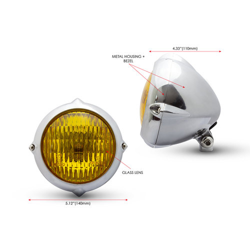 Max Inc Phare vintage poli de 5,5 pouces, chrome et jaune
