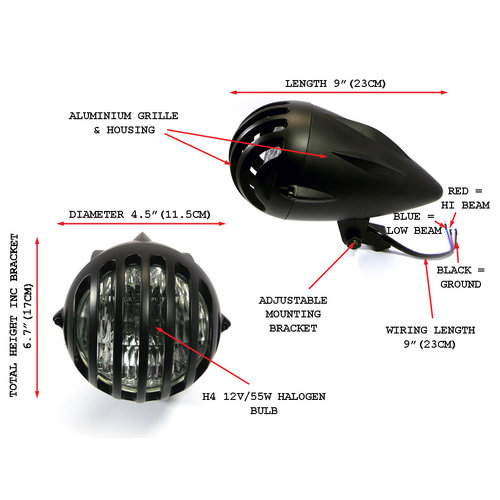 Max Inc 4,5 inch matzwarte universele Bird Cage koplamp