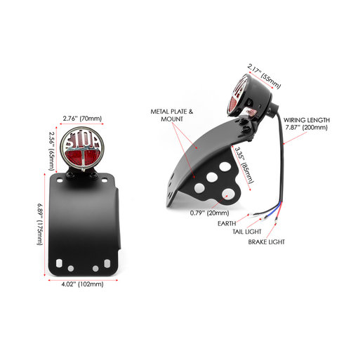 Max Inc Schwarz gebogener Sidemount  LED Stop