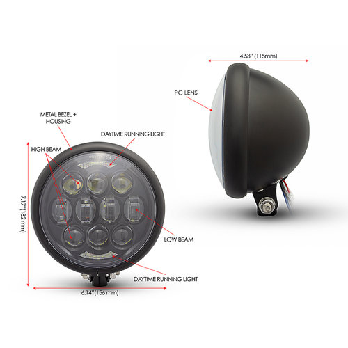 Max Inc 5,75 "Bates Style LED Multi Projector metalen koplamp (Selecteer behuizing)