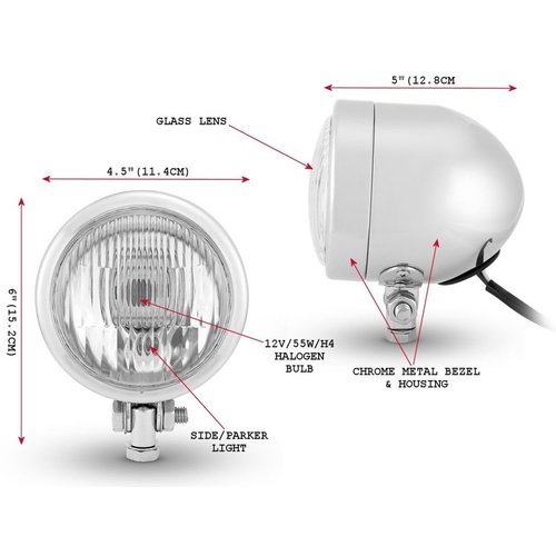 Max Inc 4.5 "Custom Headlight 12v / 55w Bottom Mount