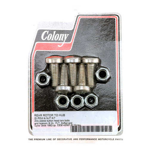 Colony Kit boulons et écrous de disque de frein arrière Zinc Torx 92-20 Softail, Dyna, FLT / Touring, XL