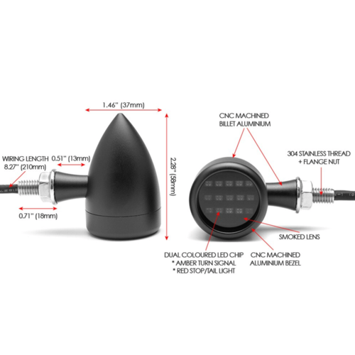 Max Inc Set Bullet "Truro" richtingaanwijzers / achterlicht CNC - zwart