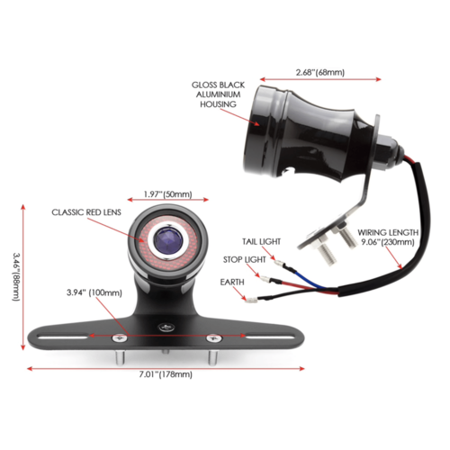 Max Inc Vintage Chopper Led Rücklicht Schwarz