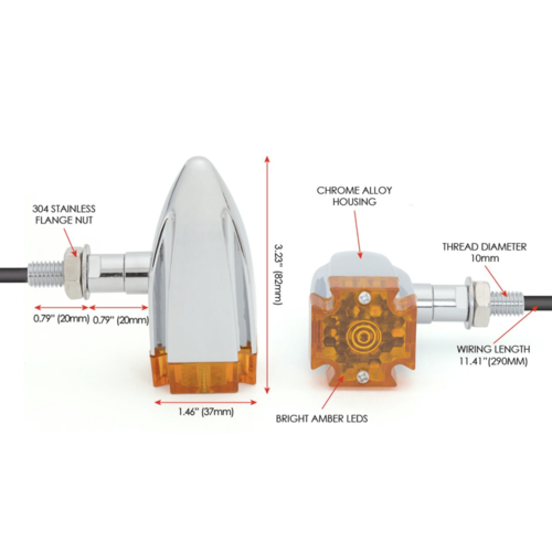 Max Inc Chrom LED Blinker Retro Style geräuchert / klar