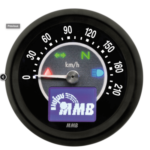 MMB Elektronisches 48mm Tacho Ziel, schwarzer Hintergrund, 220kmH