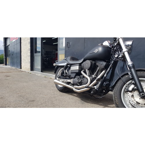 MASS TROMB INOX RETRO Full System Auspuff 2in1 (Low Position) für Harley Davidson Dyna FDX Street Bob 1685 | (Option Wählen)