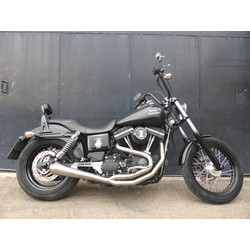 TROMB INOX RETRO Komplettanlage Auspuff 2in1 (Schräg) für Harley Davidson Dyna FDX Street Bob 1685 | (Option Wählen)