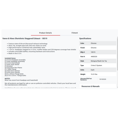 Vance & Hines ShortShots Staggered Chrome Uitlaat Yamaha XVS 650 Drag Star 96-05