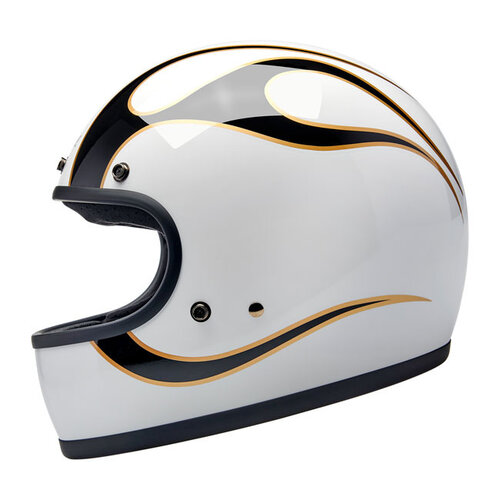 Biltwell Gringo Casque Brillant Blanc/Flammes Noires | ECE R22.06
