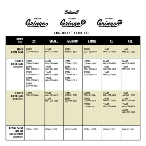 Biltwell ECE Gringo/Gringo S Cheek Pad Set | (Choose Size)