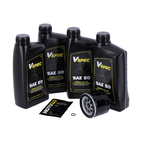 MCS Kit D'Entretien D'Huile Moteur | SAE50 4 Litres | Pelle L82-84 Fl ; L82-84 Pelle FX (NU) | Filtre Chromé Ou Filtre Noir