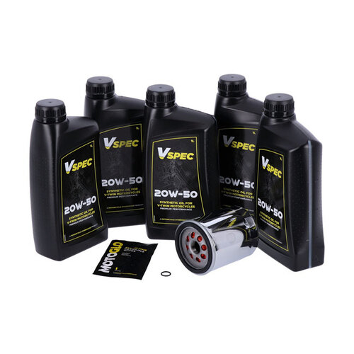 MCS Engine Oil Service Kit | 20W50 Synthetic | 18-23 Softail ; 17-23 Touring ; 17-23 Trike | Black Filter Or Chrome Filter