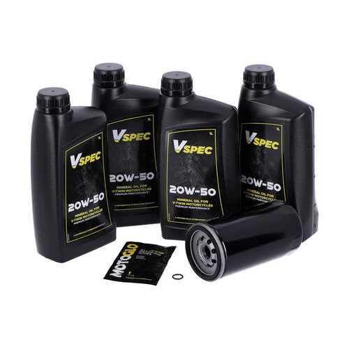 MCS Engine Oil Service Kit | 20W50 Mineral 4 Litres | 91-98 Dyna (NU) | Black Filter Or Chrome Filter