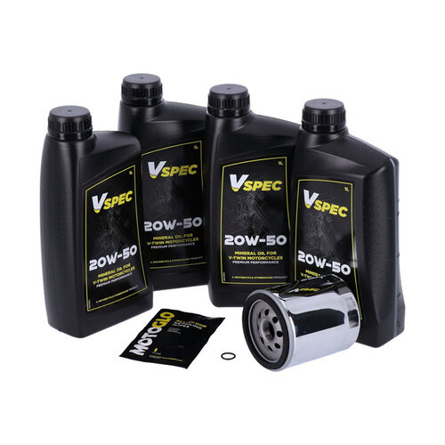 MCS Motorolieserviceset | 20W50 Mineraal 4 Liter | 99-16 Toeren; 09-16 Driewieler (NU) | Zwart Filter Of Chroomfilter