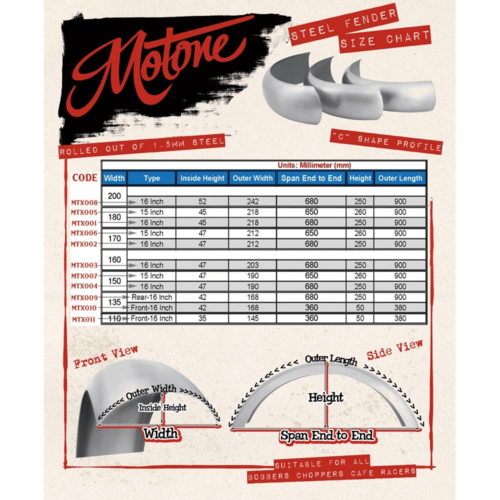 Motone Rear Fender/Mudguard Rolled Steel  15" Wheel