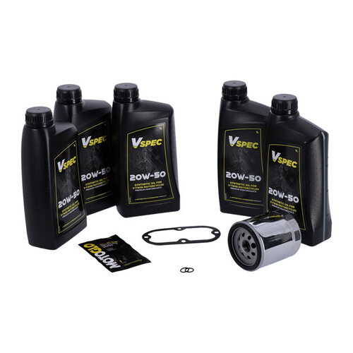 MCS Großes Öl-Service-Kit | Vollsynthetisch | 99-06 Softail; 99-05 Dyna (NU) | Chromfilter