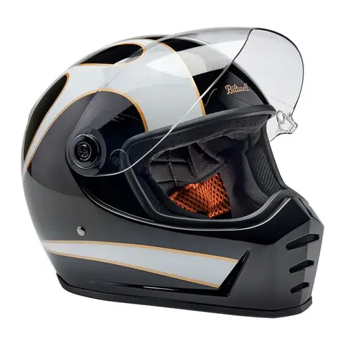 Biltwell Lane Splitter Helmet | Schwarz mit weißen Flammen