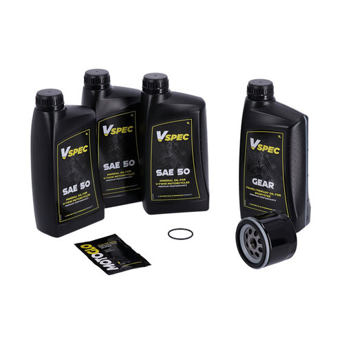 MCS Grote olie servicekit | Minerale SAE50 | 80-E84 XL Sportster (NU) | Chromen filter of zwart filter