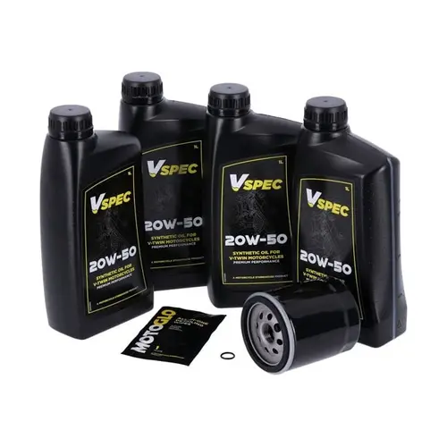 Vspec Motoröl-Service-Kit | 20W50 Synthetiköl, 4 Liter | 99-16 Touring; 09-16 Trike (NU) | Chromfilter oder schwarzer Filter