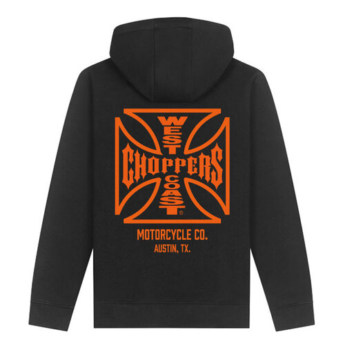 West Coast Choppers WCC ATX Cross Hoodie Noir/Orange - Mélange de Coton Lourd avec Logo Iconique
