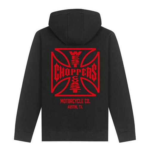 West Coast Choppers WCC ATX Cross Hoodie Black/Red - Heavyweight Cotton Blend with Iconic Logo