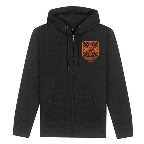 West Coast Choppers WCC ATX Cross Zip Hoodie Black/Orange - Heavyweight Cotton Blend with Iconic Logo