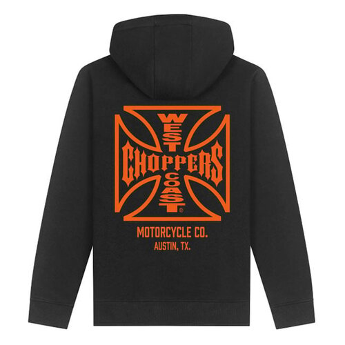 West Coast Choppers WCC ATX Cross Zip Hoodie Schwarz/Orange - Schwerer Baumwollmix mit ikonischem Logo