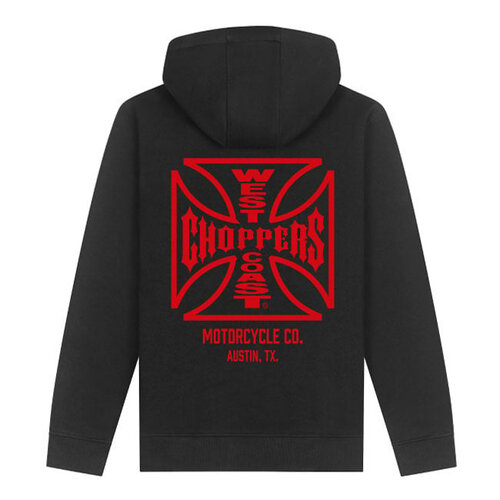 West Coast Choppers WCC ATX Cross Zip Hoodie Schwarz/Rot - Schwere Baumwollmischung mit ikonischem Logo