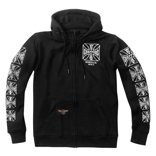 West Coast Choppers WCC Dominator Zip Hoodie Noir - Mélange de Coton Lourd avec Logos Brodés
