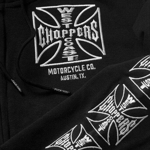 West Coast Choppers WCC Dominator Zip Hoodie Noir - Mélange de Coton Lourd avec Logos Brodés