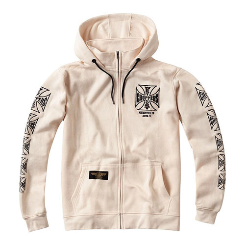 West Coast Choppers WCC Dominator Zip Hoodie Cream - Heavyweight Cotton Blend with Embroidered Logos