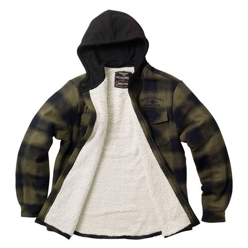 West Coast Choppers WCC Hell Bent Flannel Jacket Olijf/Zwart met Sherpa Voering