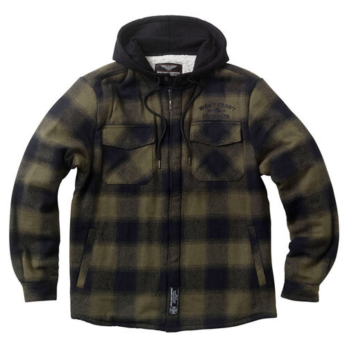West Coast Choppers Veste Flanelle WCC Hell Bent Olive/Noir avec Doublure Sherpa