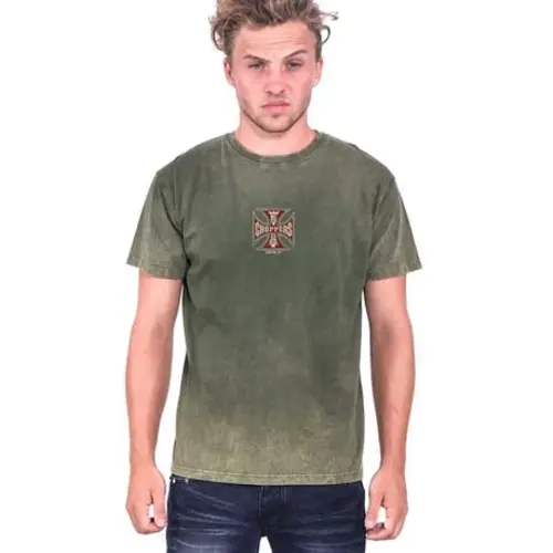 West Coast Choppers WCC Motorcycle Co. Vintage T-Shirt Green Wash - 100% Cotton, Iconic Logo Design