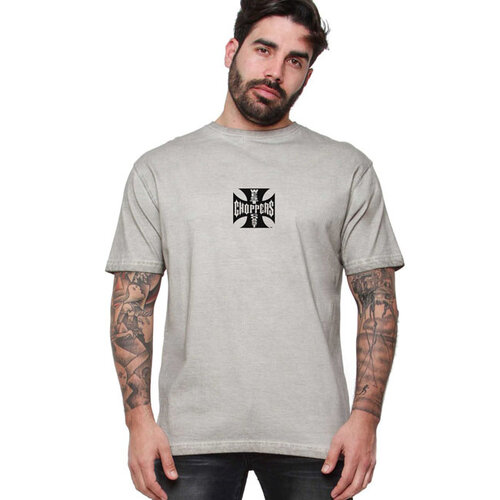 West Coast Choppers WCC OG LBC Cross T-Shirt Vintage Grey Wash - 100% Katoen, Iconisch Logo