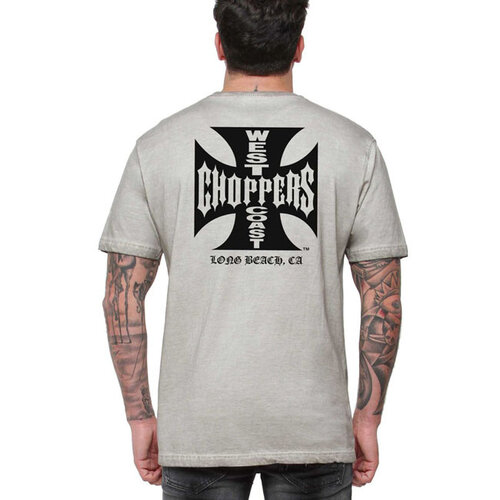 West Coast Choppers WCC OG LBC Cross T-Shirt Vintage Grey Wash - 100% Katoen, Iconisch Logo