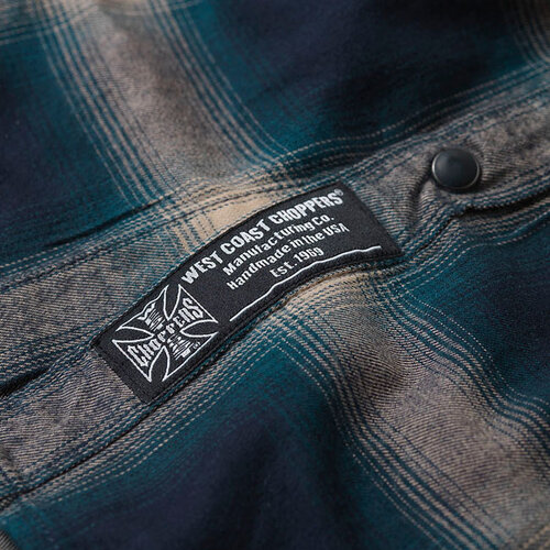 West Coast Choppers WCC Outlaw Flannel Shirt Bleu/Beige - Mélange Coton/Viscose, Coupe Standard