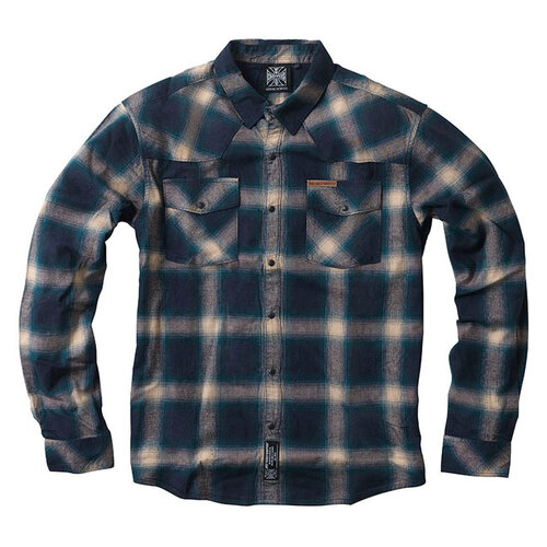 West Coast Choppers WCC Outlaw Flannel Shirt Blue/Beige - Cotton/Viscose Blend, Regular Fit