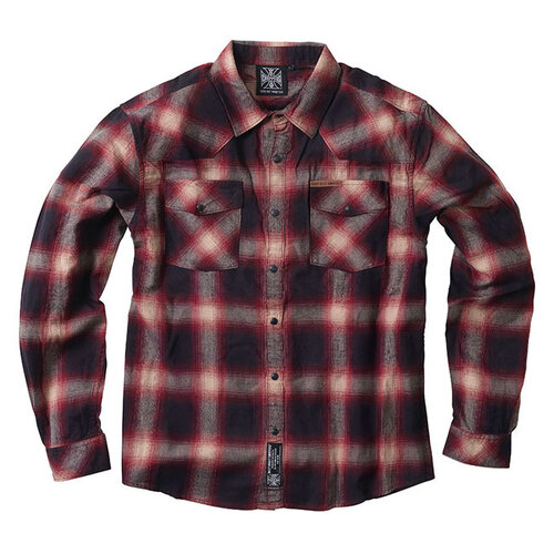 West Coast Choppers WCC Outlaw Flannel Shirt Red/Grey - Cotton/Viscose Blend, Regular Fit