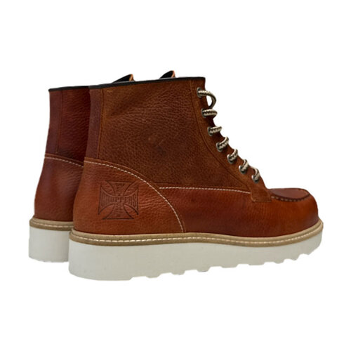 West Coast Choppers WCC Rigid Boots Tumbled Brown - Tige en Cuir 100%, Semelle en Caoutchouc Naturel