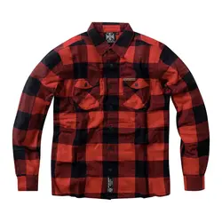 Wcc Rigid Flannel Shirt Rouge/Noir - Coton Brosse Doux avec Badge en Cuir