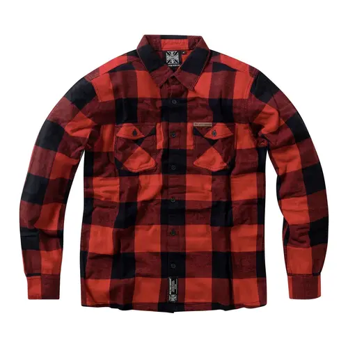 West Coast Choppers Wcc Rigid Flannel Shirt Rouge/Noir - Coton Brosse Doux avec Badge en Cuir