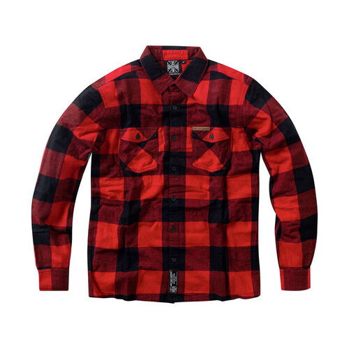West Coast Choppers WCC Rigid Flannel Shirt Rood/Zwart - Geborsteld Katoen, Regular Fit