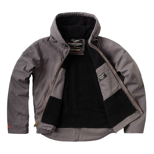 West Coast Choppers WCC Sherpa Lined Work Jacket Charcoal - Heavy-Duty Canvas with Insulated Hood