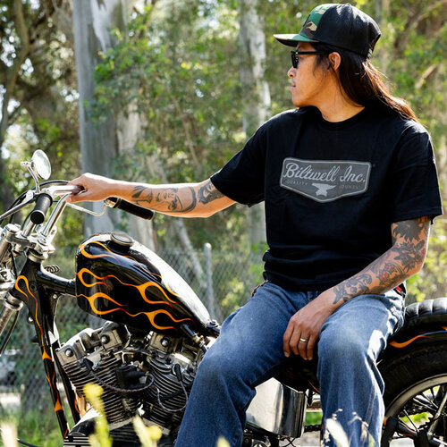 Biltwell Grey Shield T-Shirt Black - 100% Pre-Shrunk Cotton, Regular Fit